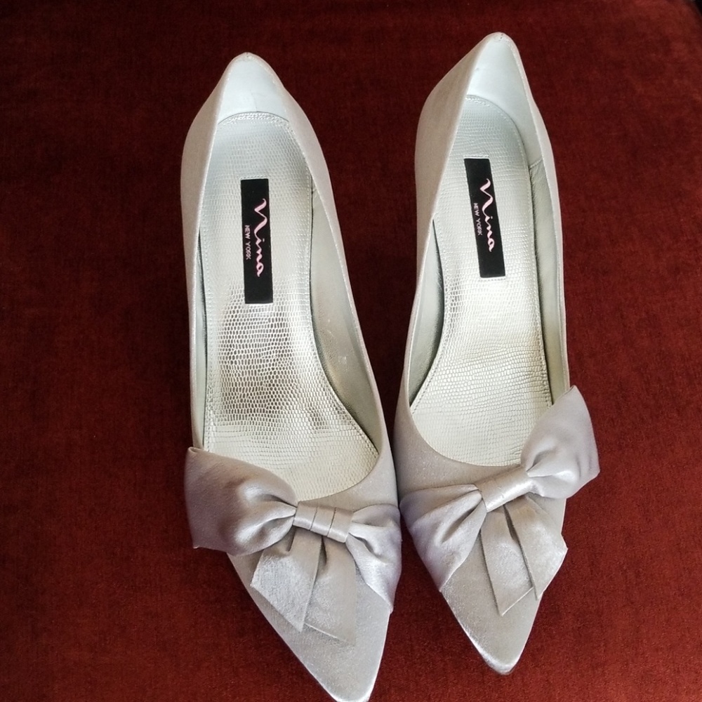 Nina Paladin silver satin pump 2 1/2" heel